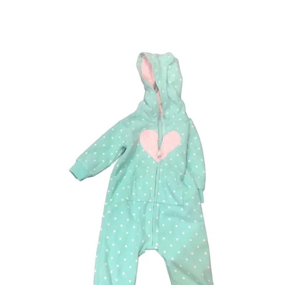 Carters 9 Month Green and White Polkadot Bodysuit